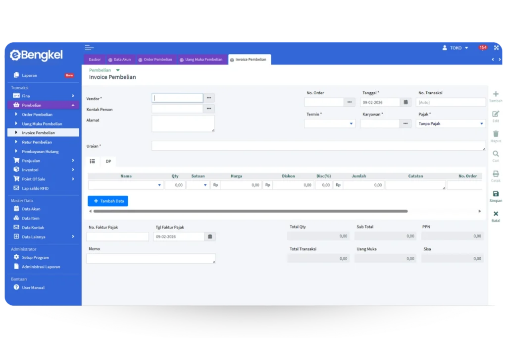 Tampilan dekstop aplikasi ebengkel